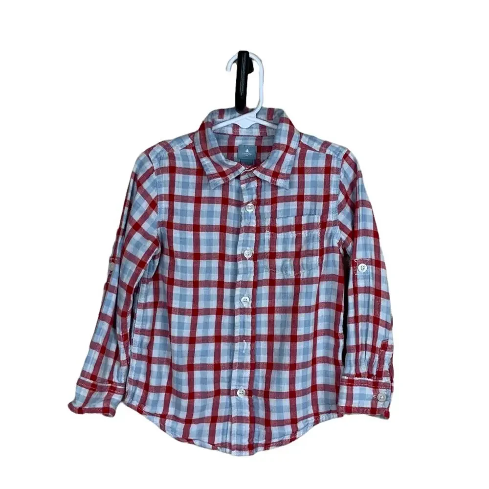 Baby Gap Brushed Cotton Plaid Long Sleeve Button Up Shirt Red Blue White 4
